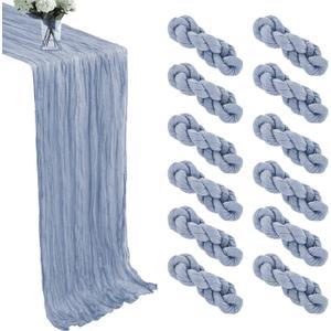 12 Pack Dusty Blue Cheesecloth Table Runner 10FT 120 x 35 Inch  Rustic Boho Gauze Table Runners for Wedding, Baby Shower, Birthday Party, Bridal Shower, Farmhouse and Holiday Table Decorations