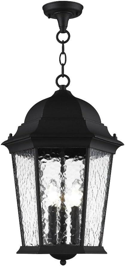 Livex Lighting 75475-14 Textured Black Outdoor Semi-Flush Mount with Clear Water Glass