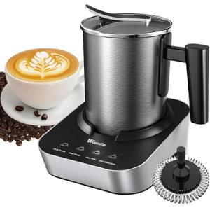 Wamife Electric Milk Frother and Steamer for Coffee with Milk Frother Cup (700ml/23.6oz,Milk 150ml) 4-in-1 Milk Foamer Hot Chocolate Maker,Hot & Cold Foam Maker,Heated Milk,Dishwasher Safe with Whisk (Black)