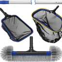 Poolvio 5-in-1 Pool Cleaning Kit - Includes Semi-Deep Skimmer Net, Aluminum Leaf Rake, 20' Pool Brush with 13ft Adjustable Pole