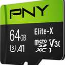 PNY 64GB Elite-X Class 10 U3 V30 microSDXC Flash Memory Card - 100MB/s, Class 10, U3, V30, A1, 4K UHD, Full HD, UHS-I, Micro SD