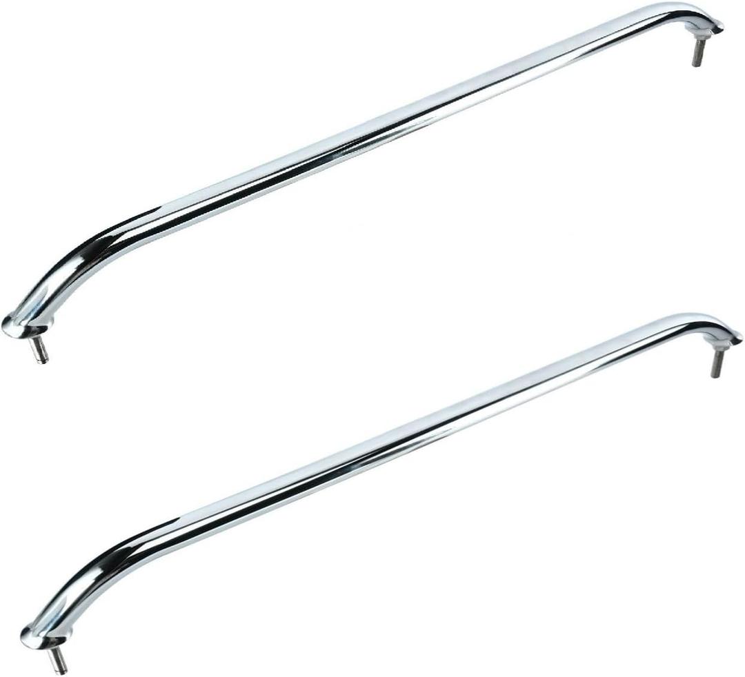 Amarine Made 2-Pack Polished Stainless Heavy Duty Oval Boat Marine Grab Handle Hand Rail with Flange & Stud (24")