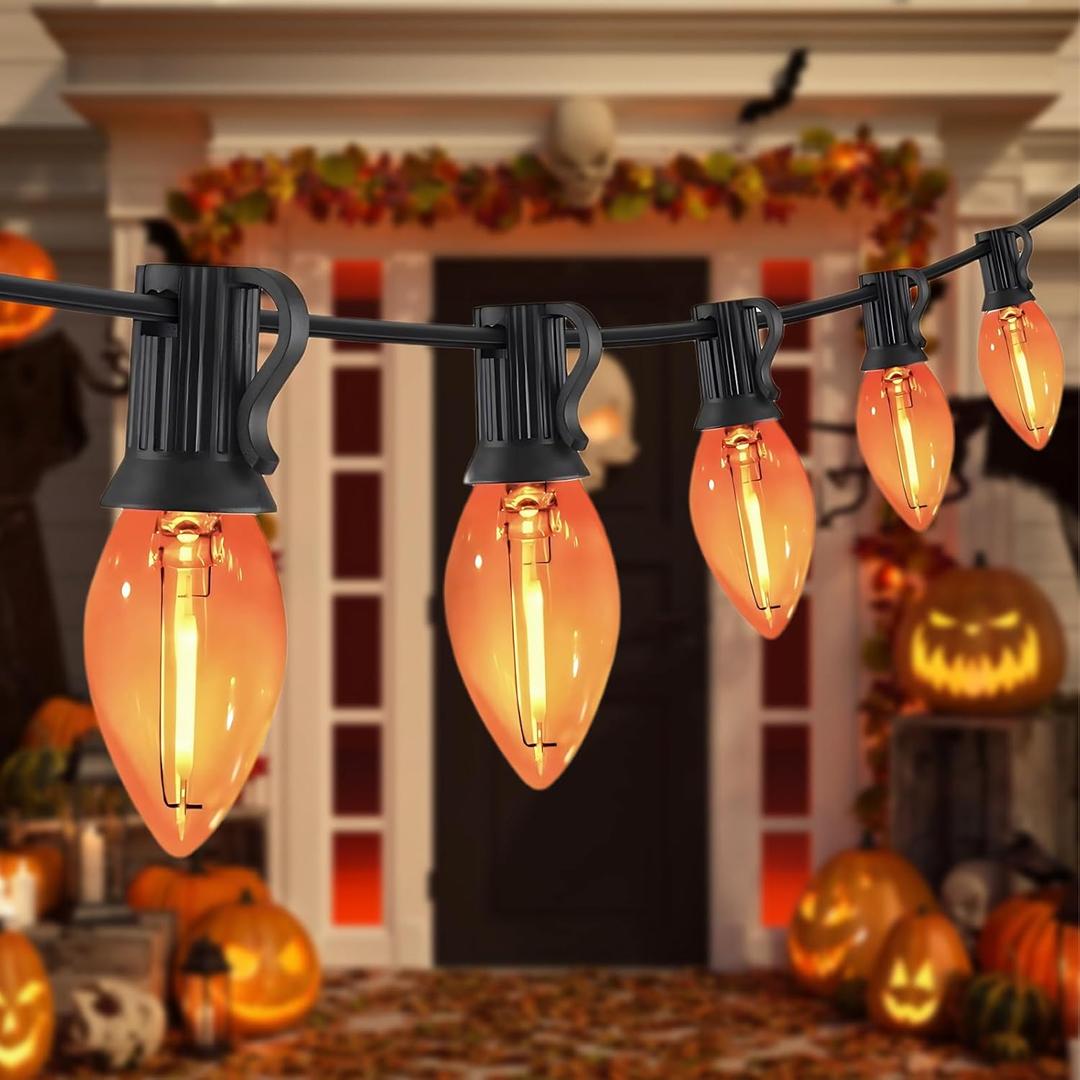 10FT Halloween Orange LED String Lights, 10 Clear Orange Bulbs with Black Wire, Outdoor Waterproof Vintage Christmas Lights for Halloween Christmas Party Roofline Xmas Tree Patio Cafe Decor