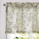 Linen Valance Curtain Farmhouse Sage Green Floral Window Valance for Bedroom, 16 Inch French Country Flower Drapes for Kitchen Light Filtering Window Treatments Rod Pocket 1 Panel