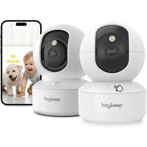 BoyKeep 2K Pet Camera, Indoor Security Camera, 5G/2.4GHz WiFi Cameras for Baby Dog with Phone App, 360 Pan & Tilt, 2-Way Audio, Color Night Vision, New Version w/Cloud Storage (White-2 Pack)