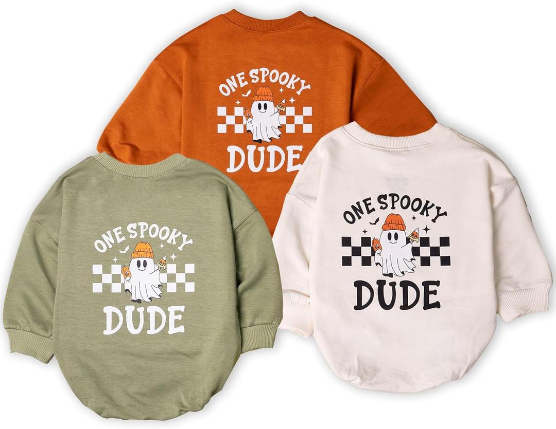 3Pcs One Spooky Dude Romper, First Halloween Baby Romper, Baby Boo Boys Outfits (0 -3 Months, Muticolor)