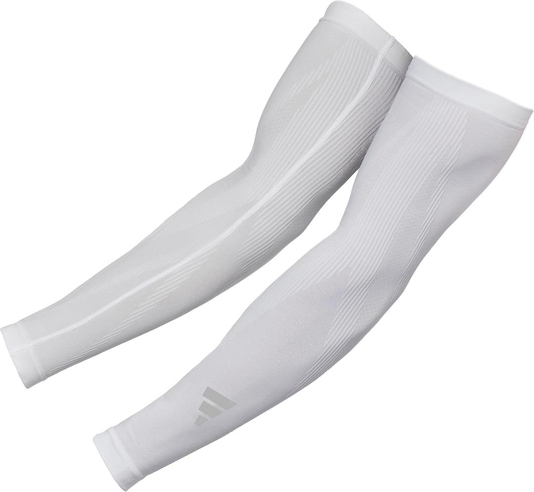 adidas Compression Arm Sleeves, Lightweight, Temperature-Regulating Compression Sleeves (Small/Medium, White)