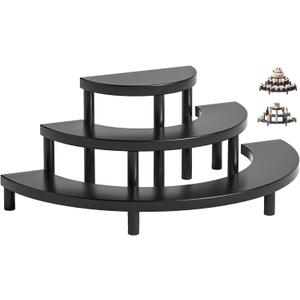 3-Tier Wooden Display Risers, Rustic Cupcake Stand, Perfume Organizer, Dessert Table Display Set for Party & Home Decor (Black)