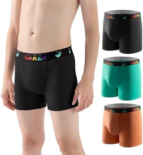 Carer 3 Pack Boys Incontinence Underwear Washable Reusable Kids Cotton Incontinence Boxer Briefs with Front Absorbency Leakproof Underwear for Youth Boys 2XL(Orange/Green/Black)