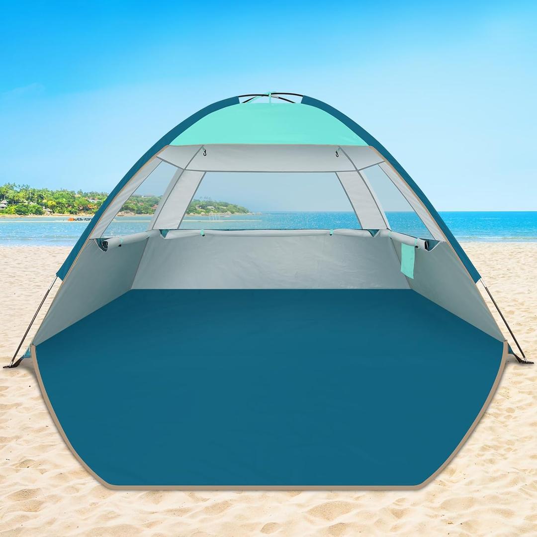 COMMOUDS Beach Tent Sun Shade for 3/4-5/6-7/8-10 Person, UPF 50+ Beach Sun Shelter Canopy Tent, Lightweight, Easy Set Up and Carry (Turquoise)