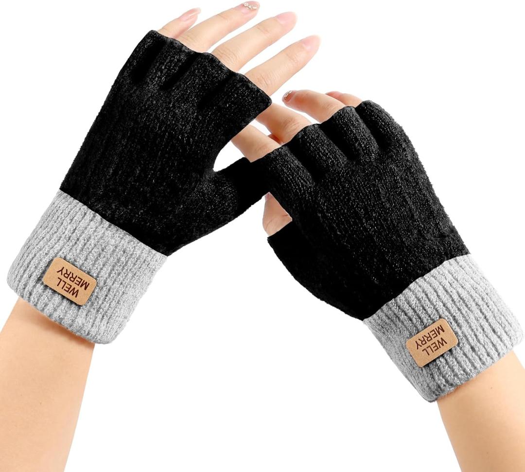 Fingerless Gloves for Women - Winter Knitted Half Finger Gloves for Typing Driving Fingerless Mittens