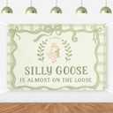 Silly Goose Baby Shower Backdrop Decorations A Little Silly Goose is Almost on The Loose Banner Background Green Bow Gingham Cute Farm Animal Banner for Kids Baby Shower Gender Reveal Decor 5 * 3ft
