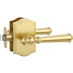 Asidrama 1 Pack Passage Gold Door Handle with Lock, Brush Gold Door Knobs Interior for Bedroom or Bathroom, Heavy Duty Door Handle for Left Right Sided Doors ZR19-262