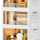 JEKO&JEKO 107Qt Stackable Storage Bins with Lids and Wheels, Foldable Collapsible Plastic Drawer Boxes for Clothes, Home, White, 3 Pack