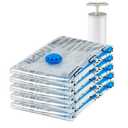 Amazon Basics Vacuum Compression Zipper Storage Bags With Hand Pump, Medium, Clear, 4-Pack, White, Sky Blue