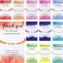 Huquary 12 Sets Birthday Bracelets Beaded Rainbow Clay Bracelet with Thank You Card Birthday Gifts for Party Favor Supplies Bags Suffer with Different Themes (Heart)