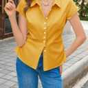 Cicy Bell Womens Summer Button Down Shirts Short Sleeve Petite Blouses Tops | Slim Fit, Casual Dressy, Ruched, Going Out (Yellow, M)