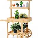 Hanaive Flower Cart Display Stand with Wheels for Bridal Shower Baby Shower Party Large Country Market Vintage Wooden 3 Tier Cart for Display Flower Candy Party Crafted Items (Wood Color)
