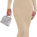 REORIA Womens Basic Sexy Square Neck Long Sleeve Soft Lounge Long Dress Fall Casual Ribbed Bodycon Maxi Dresses (Beige, M)