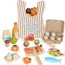 Lehoo Castle Wooden Play Food Sets for Kids Kitchen, Food Toys for Toddlers 3+ Year Old, Pretend Food Play Kitchen Accessories, Cutting Fruits Vegetables Toys, Gift for Boys Girls