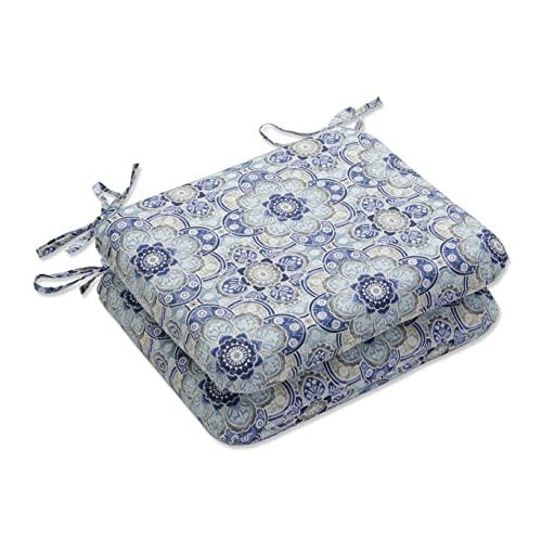Pillow Perfect Outdoor/ Indoor Keyzu Medallion Mariner Round Corner Seat Cushions, Blue 2 Count