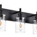 6 Light Bathroom Vanity Lights Black Bathroom Lighting Fixtures Over Mirror with Clear Glass Shades, Farmhouse Wall Sconces Vanity Lighting Fixture for Bedroom Living Room