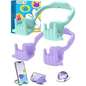 Stocking Stuffers for Teen Boys Girls Gifts Cell Phone Stand Upgrade Adjustable Rock on Lazy Phone Stand for Desk Cool Funny Gadget Gifts for Christmas Adult Men Women Wife 2Pack Purple Green