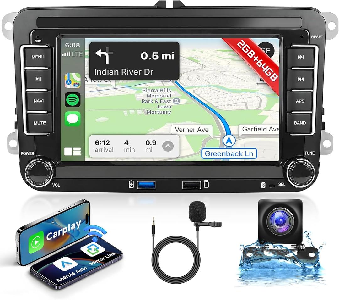 [2G+64G] Android Car Stereo for Volkswagen VW Jetta Passat Golf Beetle Polo Tiguan for SEAT for Skoda with Wireless Carplay Android Auto, 7 Inch Touchscreen with GPS,Bluetooth,WiFi,FM/RDS,EQ,ASP,SWC