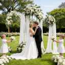 Gold Metal Arch Backdrop Stand Set for Weddings, 3 Sizes (4FT, 3.3FT, 2.6FT), Flower Display Frame for Events and Parties, 4 feet x 7.2 feet