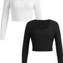 RoseSeek Girl's Long Sleeve T Shirt Slim Fit Crewneck Fall Basic Tees Ribbed Knit Crop Top for Girls (White, XS)