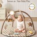 Blissful Diary Baby Play Gym Mat, Play Mat Activity Mat with 6 Detachable Toys for Stage-Based Sensory & Motor Skill Development, Easy to Install & Clean, Baby Essentials Gift, Brown Checkerboard