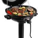 Electric Grill Outdoor, CUSIMAX Electric BBQ Grill, 1600W Portable BBQ with Lid for Cookouts, BBQ Gatherings, Small Spaces, Adjustable Heat, Removable Stand Grill, Oil Collector