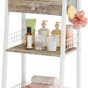 3-Tier Bathroom Ladder Shelf with Drawer, Bathroom Floor Storage Shelf, Freestanding Tower Shelf Ladder Bookshelf for Living Room, Bathroom, Bedroom -White