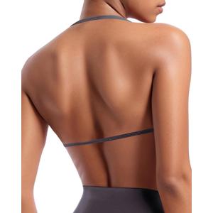 OMKAGI Halter Sports Bras for Women Padded Strappy Bra Open Back Workout Gym Crop (Purple, S)