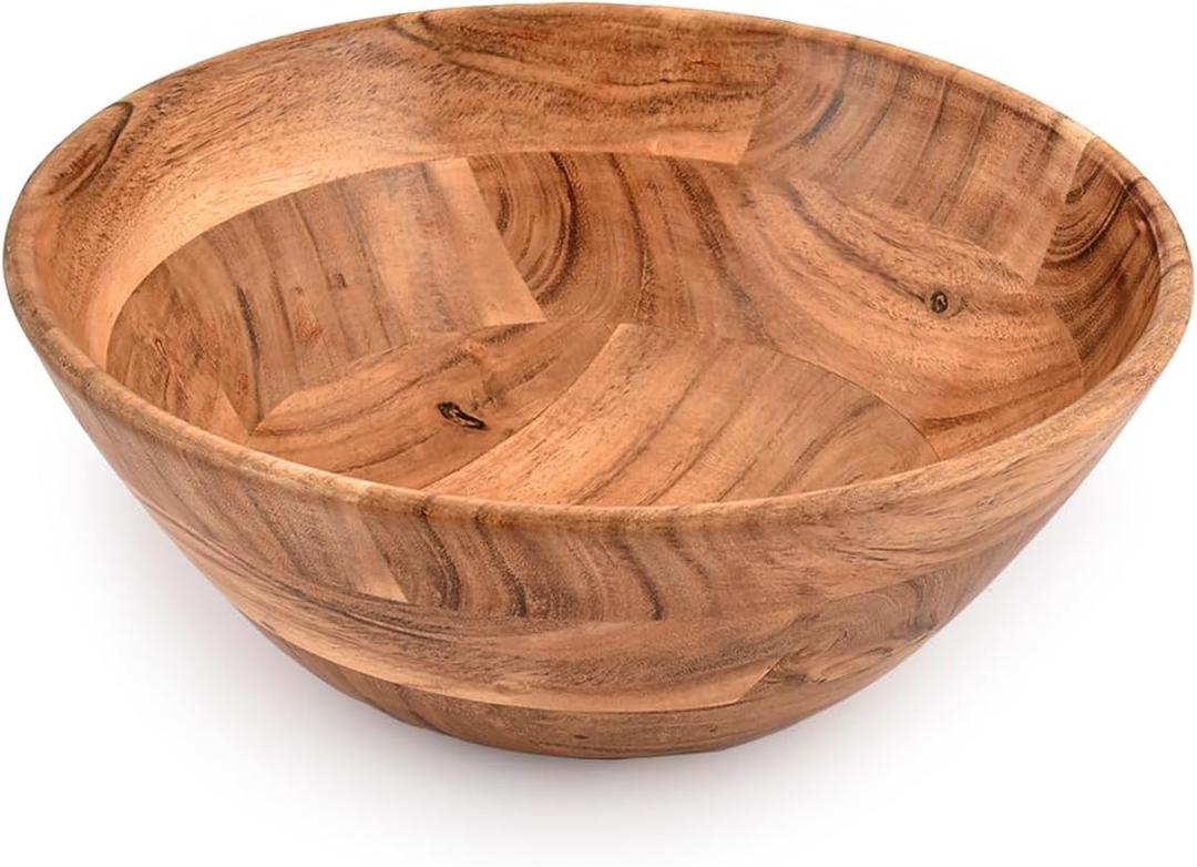 Samhita Acacia Wood Fruit Bowl for Fruits or Salads,Serving Dish Looks Absolute Beautiful With Your Kitchen (10" x 10" X 4")