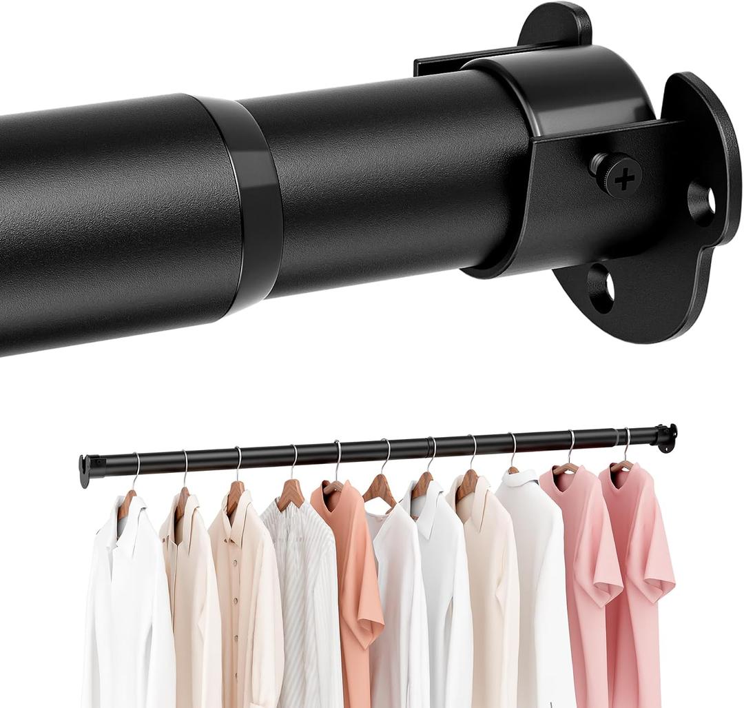ENJOYBASICS 17-53" Heavy Duty Closet Rod for Hanging Clothes, Black | Adjustable Clothes Rod, Thick Sturdy Metal, No Sagging, Easy to Install, Holds 66lbs, Multi-Use for Closet Laundry