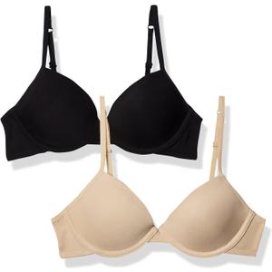 Hanes Girl's Molded Underwire Bra (Pack of 2), (32) A, Black/Nude