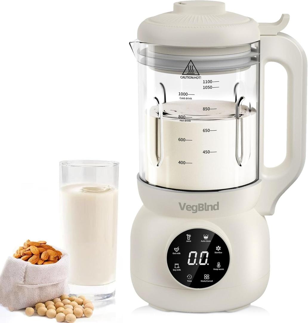 40oz Nut Milk Maker Machine,Automatic Soy Milk Maker with 12-Blade Grinder, LED Touch Screen Plant-Based Milk Machine for Almond,Oat & Soy, 12H Timer, Keep Warm & Self-Cleaning