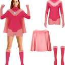 Women Eve Costume Pink Jumpsuit Cloak Hero Bodysuit Outfit Halloween Cosplay Uniform Suit