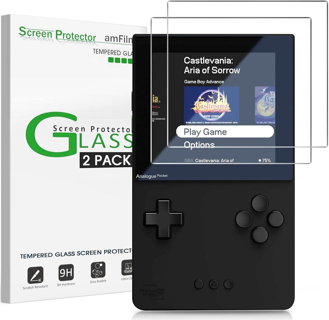 amFilm Screen Protector Compatible with analogue pocket, Anti-Scratch, Easy Installation, Tempered Glass, 2 Pack