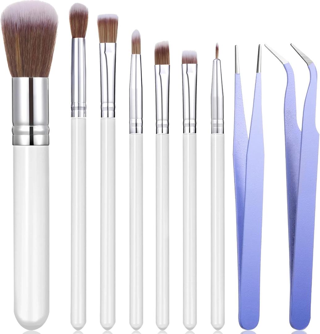 Sinmoe 10 Pieces Cake Candy Decorating Brushes Tools Cookie Decoration Brushes Pastry Brush and Stainless Steel Straight and Curved Tip Tweezers Pasta Tweezers for Baking Fondant (Macaron Color)