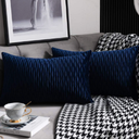 DEZENE Navy Striped Couch Pillow Cases: 2 Pack 12x20 Inch Original Velvet Rectangular Throw Pillow Covers for Farmhouse Home Decor