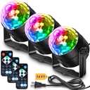 [3-Pack] Disco Ball Party Lights Sound Activated Remote Control, 12 Modes Stage Strobe DJ Lights for Christmas Party Decorations Stocking Stuffers White Elephant Gifts Birthday New Years Eve (Black)