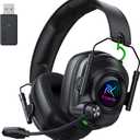 Krysenix Wireless Gaming Headset with Noise Canceling Microphone for PC, PS5, PS4, Switch, Mac, 2.4 GHz Wireless & Bluetooth 5.4 Gaming Headphones, Cool RGB Lighting, 40Hr Battery, 50mm Drivers-Black