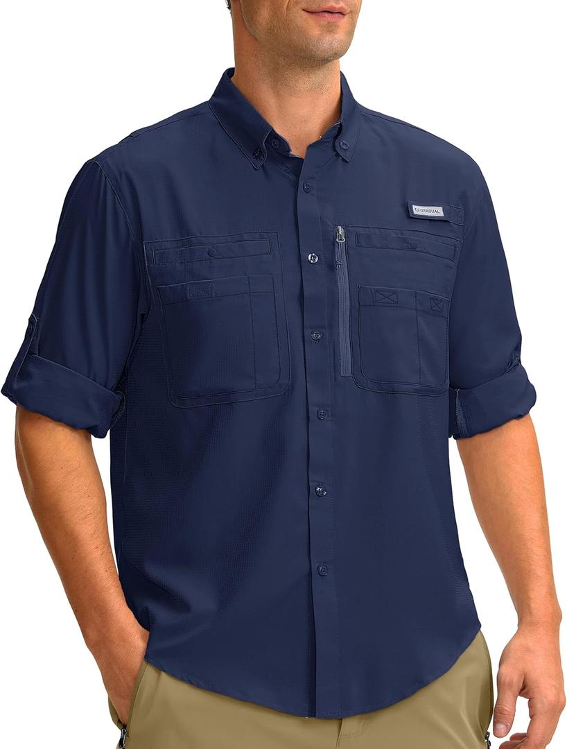 G Gradual Men's Long Sleeve Sun Protection Fishing Shirt with Zipper Pockets UPF 50+ Lightweight Cool Sun Shirts for Men Hiking Outdoor Casual (Blue, M)