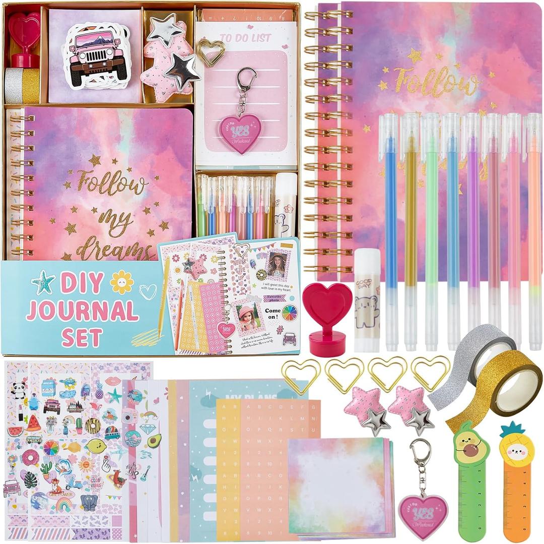 DIY Journal Kit for Girls, Great Gifts for 8 9 10 11 12 13 14 Year Old Girls, Stationary Scrapbook & Diary Supplies Set, Art and Crafts for Kids, Ideal Christmas Birthday Gifts Stuff for Girl