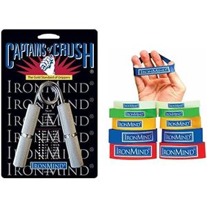 IronMind Two-Way Captains of Crush Grip Strengthener Set: CoC Trainer Gripper (100 lb.) and Expand-Your-Hand Bands