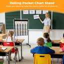 Pocket Chart Stand with Casters, 7 Rings, Adjustable 35.75-63in Height | Stainless steel frame with locking wheels; holds charts in place, height adjusts for comfortable viewing, easy assembly