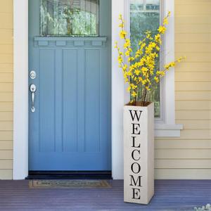 Glitzhome 30"H Wooden Welcome Porch Sign Rustic Double Sided Box-shaped "WELCOME, HOME" Porch Sign for Front Porch Decor, Washed White (1-pack)