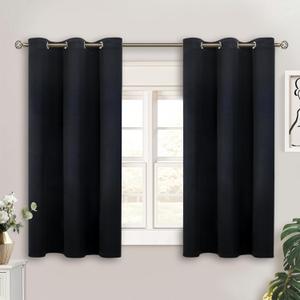 BGment Black Short Blackout Curtains for Small Windows, 38 x 45 Inch Thermal Insulated Tier Set of 2 Panels Sun Blocking Drapes for Kitchen Bedroom